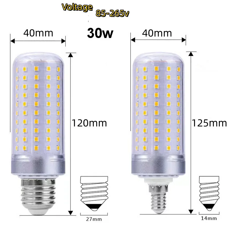 CCT brilhante dupla cor levou bulbo de milho, E27, E14, 30W, 40W, 3000k, branco natural, 4000k, 6000k, projeto doméstico, teilling, fábrica, 10pcs