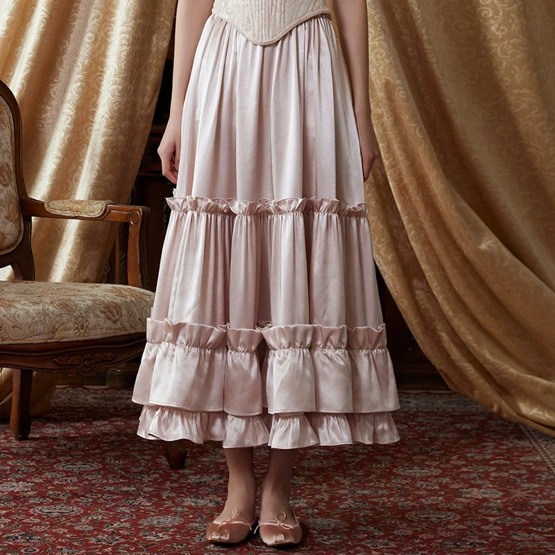 Vintage Pink Women Skirt Luxury Designer Runway Style, High Quality European Trendy Chic Elegant Skirts for Lady Formal Party