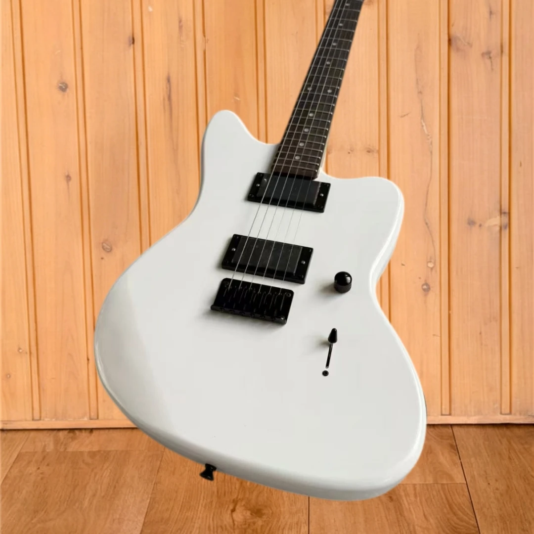 6 String Solid Body Electric Guitar, Gloss White Finish, HH Closed Humbucker Pickups, Fixed Bridge, Single Volume C