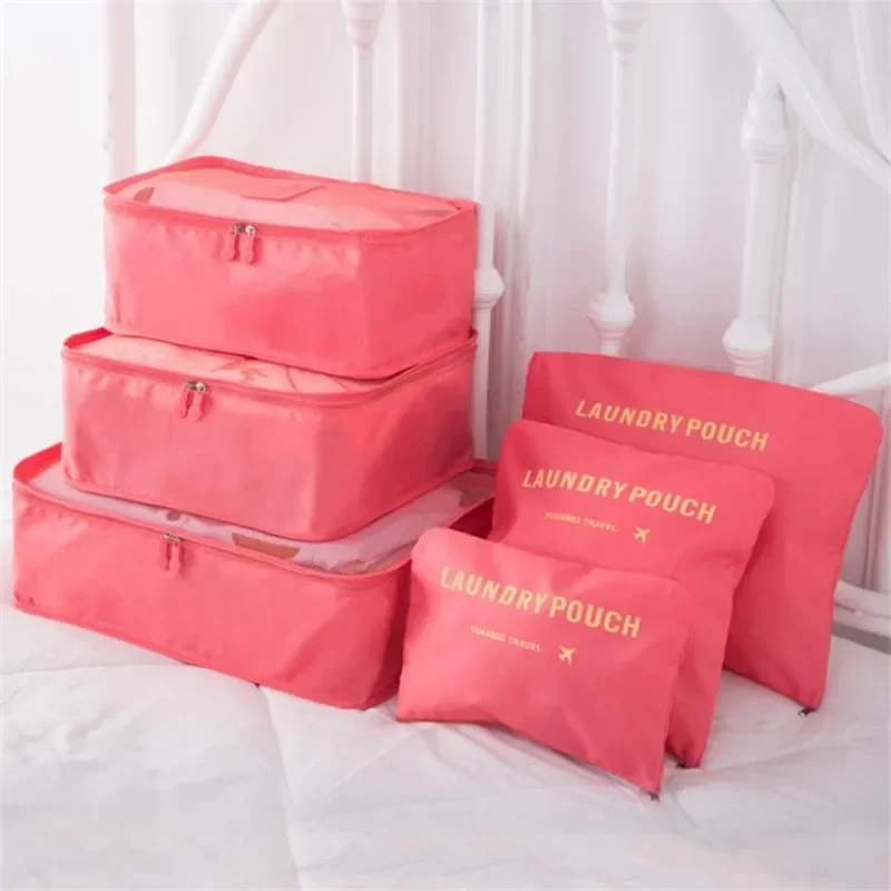 6Pcs Luggage Travel Bags Underwear Shoes Storage Bag Oxford Waterproof Cloth Suitcase Pouch Cube Red Organiser For Clothing