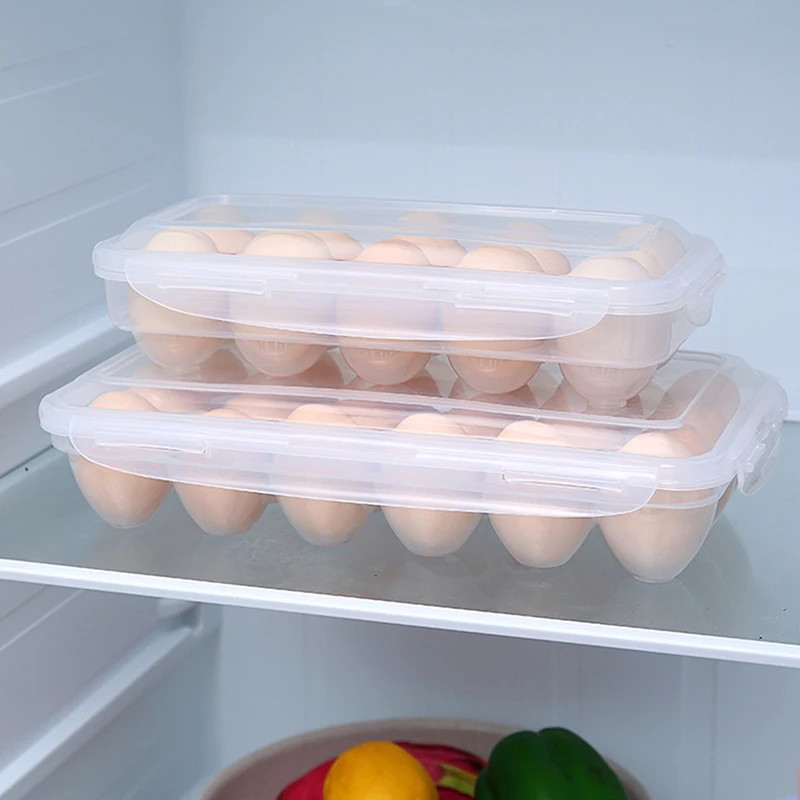 10/18/34 Grids Egg Storage Box With Lid Kitchen Refrigerator Egg Box Egg Drop Rack Egg Storage Box Fridge Egg Organizer Tray