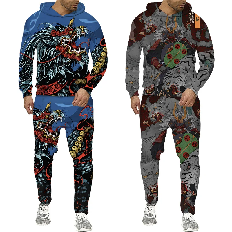 New Vintage Golf Dragon Zipper Hoodie Men Tennis Tracksuit Y2k 3D Printed Casual Sweatshirt Set Hip Hop Streetwear Clothing