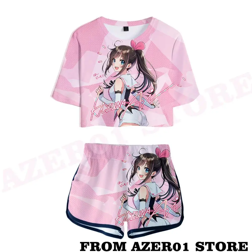 HOLOLIVE VTuber Kizuna AI Merch T-shirt Tee Sets Summer unisex Sets Sexy Short Tops+shorts Elastic Waist Suit Two Piece Sets