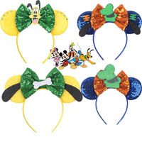 Disney Anime Goofy Hat Headband Women Cosplay Adult Pluto Hairband Girls Sequins Bow Bone Mickey Hair Accessories Festival Gift