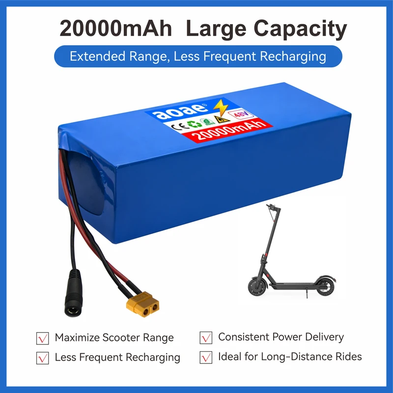 Custom Version 48V Lithium Battery Pack 13S5P 20Ah 21700 A-Grade Cells 1000W-2000W Built-in BMS XT60 DC for Electric Scooter