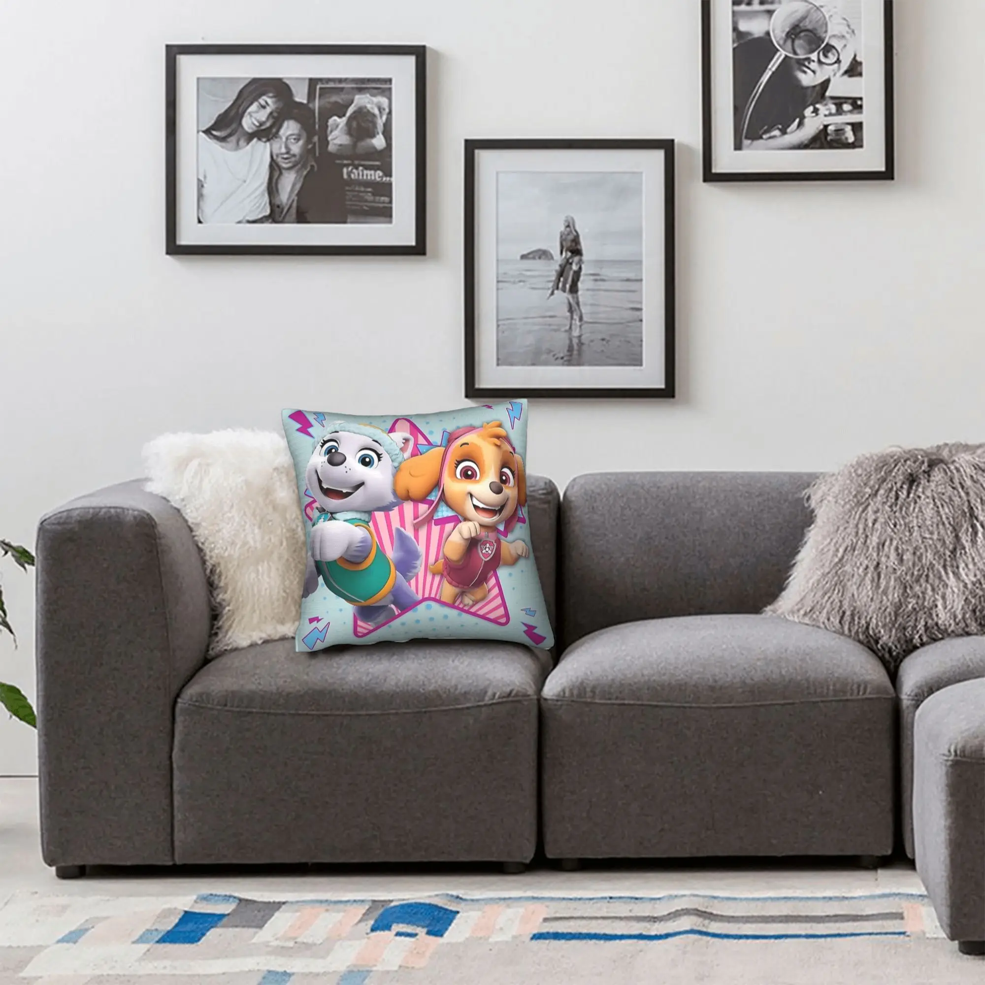 P-PAW P-Patrol Dog Skye Everest Throw Pillow Cover Polyester Decorative Pillow Cartoon Dog Vintage Pillowcase
