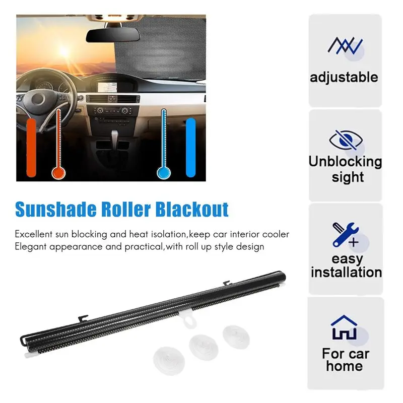 A56P-Sunshade Roller Blackout Suction Cup Blinds Curtains For Living Kitchen Office Car Window Free-Perforated Curtain