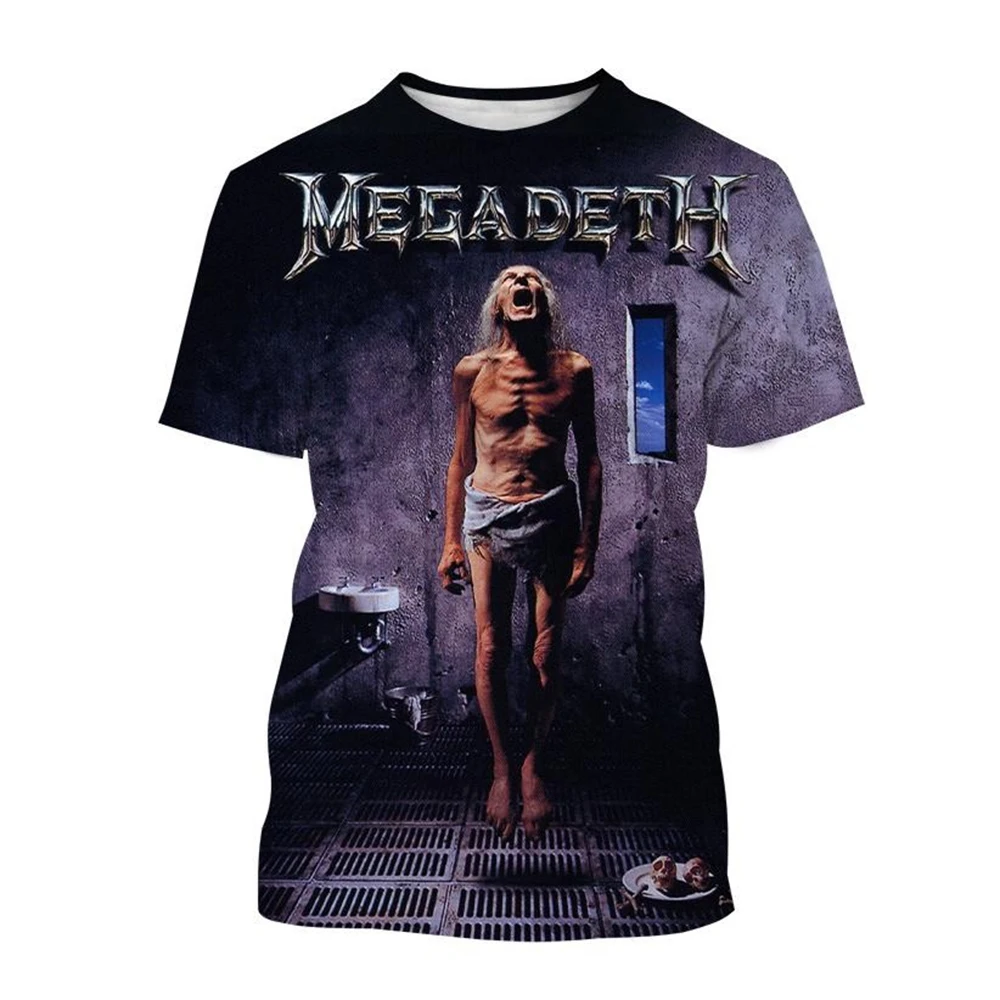 2024 Megadeth 3D Printed T-Shirts Fashion Rock Band Men\'s Casual T-shirt Summer Men Women Punk Funny Hip Pop Short Sleeve Kids