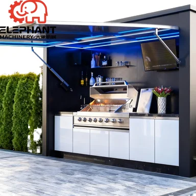 Contemporary Modular Outdoor Prefabricated Electric Kitchen Unit Flame Safety Stainless Steel Wind Rainproof Mobile Garden