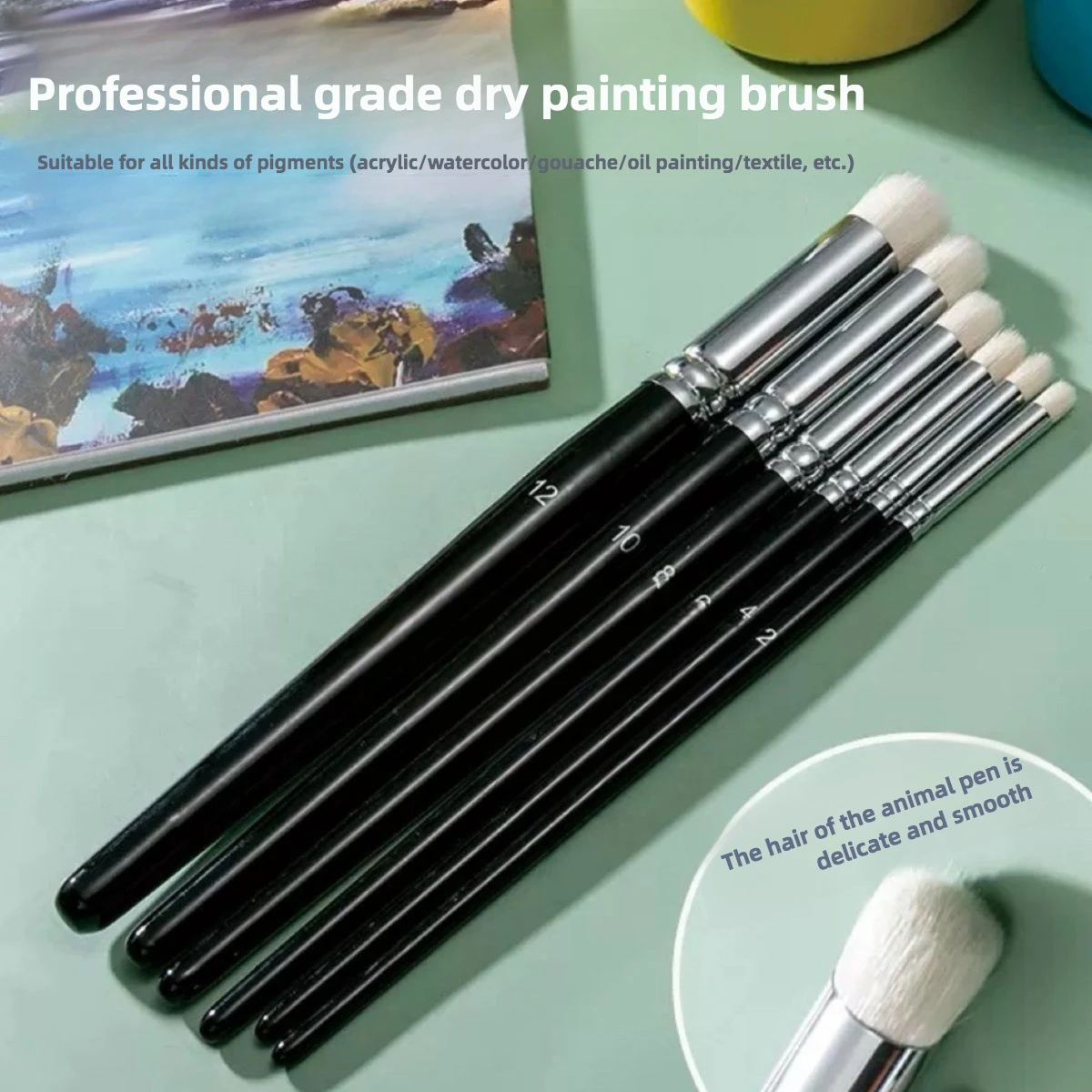 

6-Piece Round Head Set Dry paint Brush Set Cosmetic Ceramic Craft Pen Wool Brush Short birch wood rod Figure Model Tool Brush