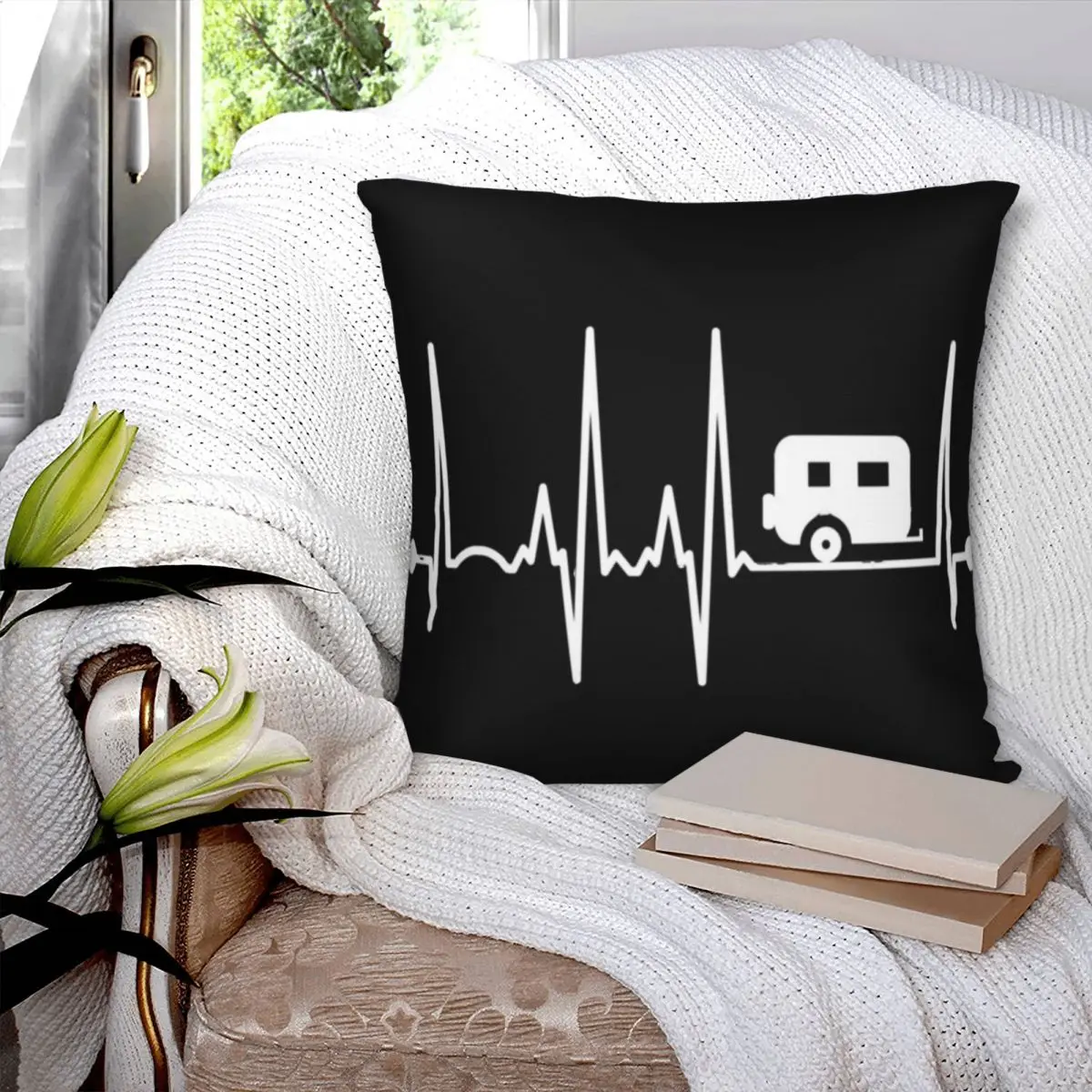 Camper Heartbeat Square Pillowcase Polyester Pillow Cover Velvet Cushion Zip Decorative Comfort Throw Pillow For Home Sofa