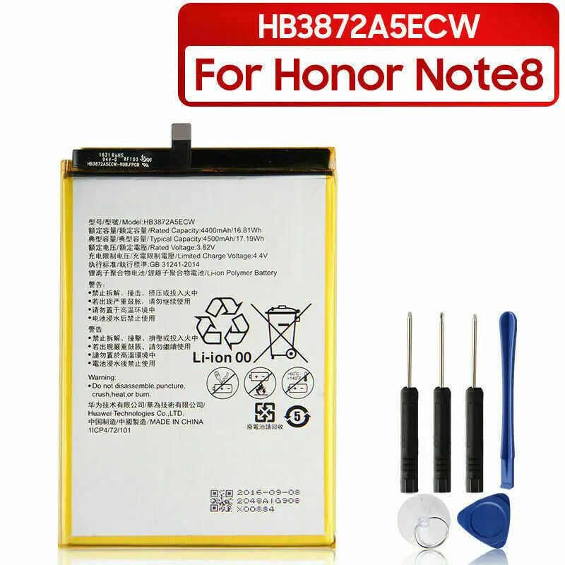 Replacement Battery HB3872A5ECW For Huawei Honor Note 8 EDI-AL10 4500mAh + Tools