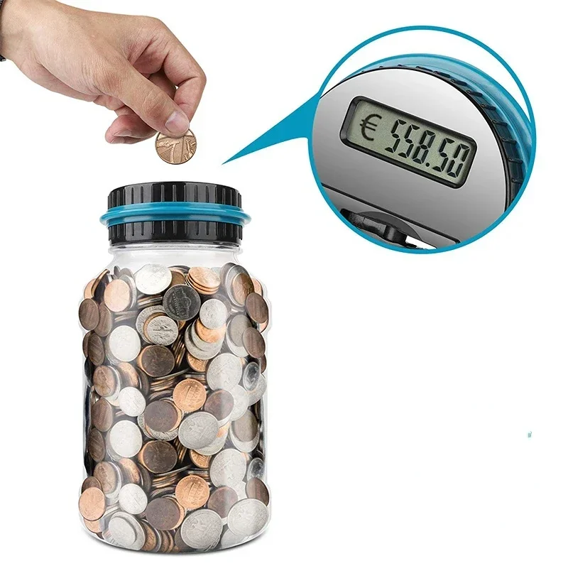 Large Capacity Electronic Piggy Bank Digital LCD Counting Coin Counter Bank Coin Money Saving Box for USD EURO Kids Adults Gifts