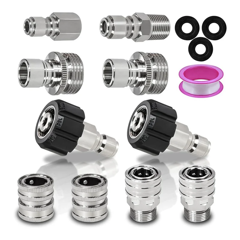 AB41-10Pack Pressure Washer Quick Connect Fittings, M22-14Mm Swivel To 3/8Inch Quick Connect Kit Easy Install