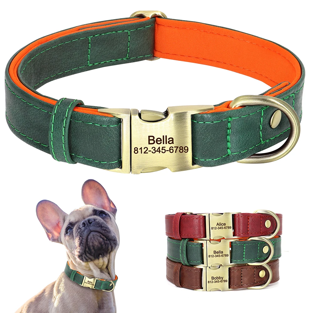 Personalized Dog Collar PU Leather Dog Buckle Collars Free Engraved ID Buckles Adjustable For Small Medium Large Dogs Pitbull