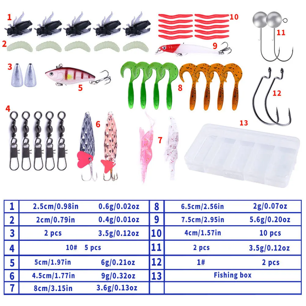مجموعة طُعم صيد السمك مكونة من 45 قطعة، مجموعة طُعم ناعمة وصلبة مع صندوق معالجة لملحقات أدوات معالجة كرنك باس بايك #5