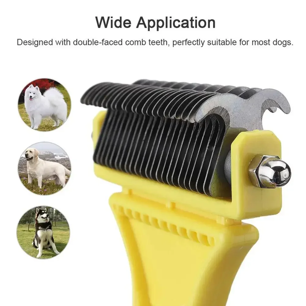 Professional Dog Dematting Comb Pet Hair Brush Double Sided Fur Knot Cutter Cat Grooming Shedding Brush for Pet Hair Tangles