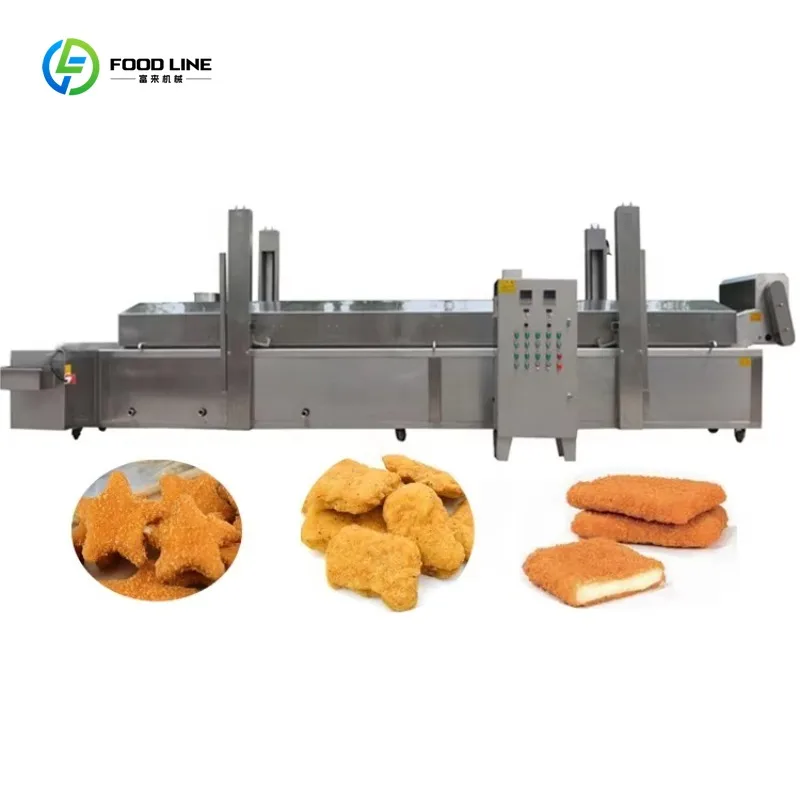 Industrial Conveyor Belt Deep Fryer for Burger Patty Chicken Nugget Frying Processing Line Custom