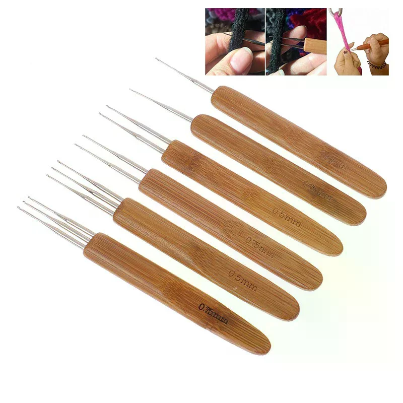 

3Pcs 0.5/0.75MM Wooden Hair Crochet Needle Dreadlocks Braids Hair Crochet Hook Single/Double/Three Head Hair Crocheting Needles