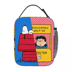 Peanuts Snoopys & Lucy Half & Half Postcard Insulated Lunch Bags Leakproof Reusable Cooler Bag Tote Lunch Box Outdoor Food Bag
