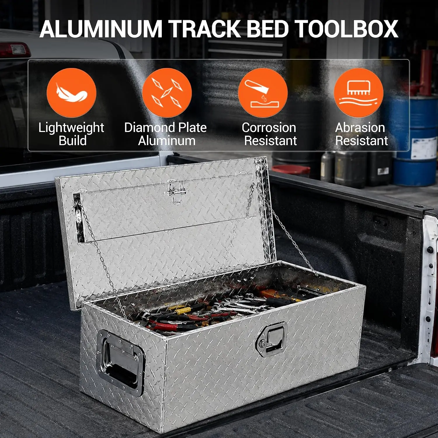 Heavy Duty Aluminum Truck Bed Tool Box Diamond Plate Tool Box with Side Handle and Lock Keys for Pickup, Truck Bed, RV 30