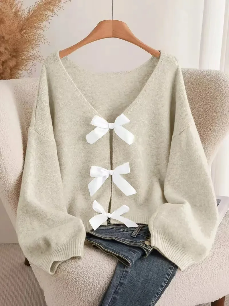 

Определенно рекомендуется!! Xiao Xiang модный женский пуловер с длинными рукавами и бантом на спине, сладкий топ