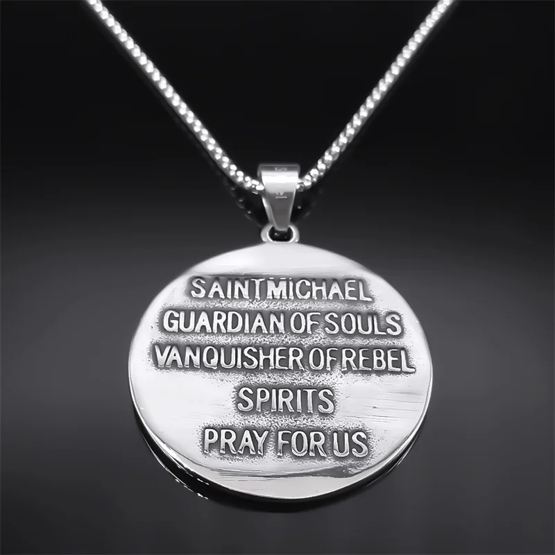Archangel St.Michael Protect Us Pendant Necklace for Women Men Stainless Steel Saint Chain Biker Boyfriend Gift Jewelry
