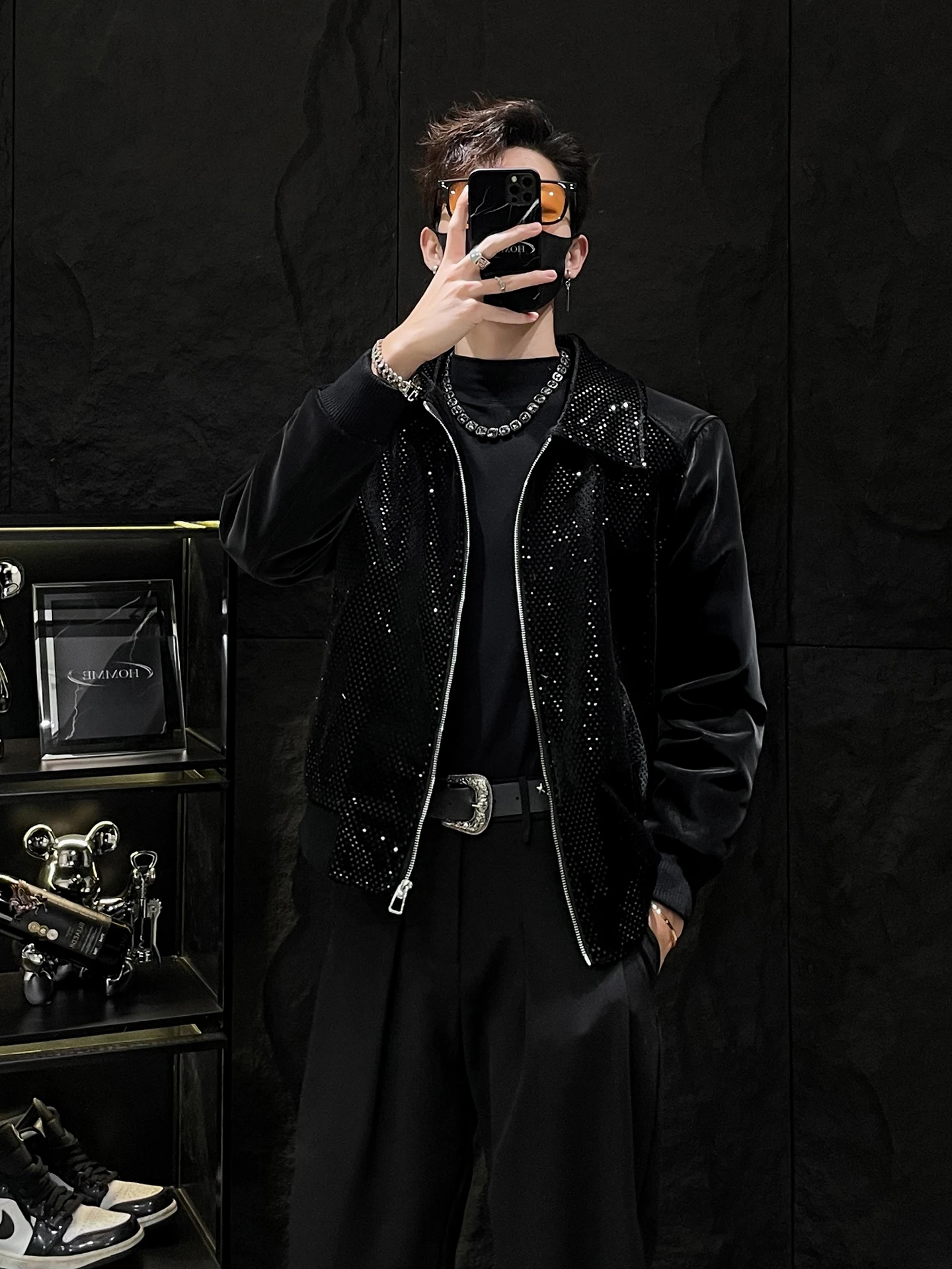 

Модная мужская одежда Jaet со сверкающими пайетками, тонкая хлопковая верхняя одежда с прокладками на плечах, повседневная свободная посадка, осень-зима