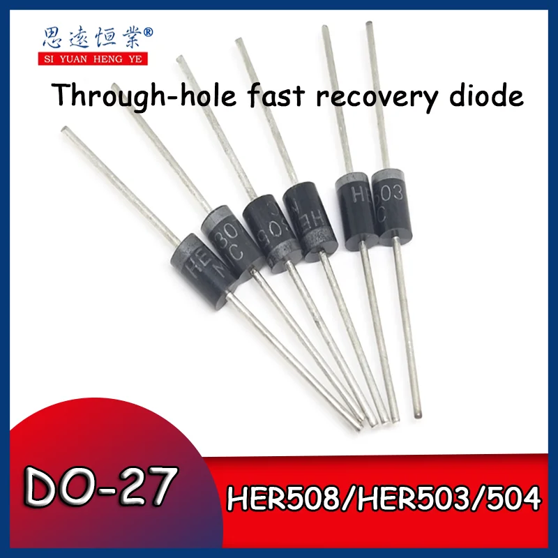 10pcs HER508/HER503/504 através do furo diodo de recuperação rápida MIC DO-27 5A1000V/5A 200V