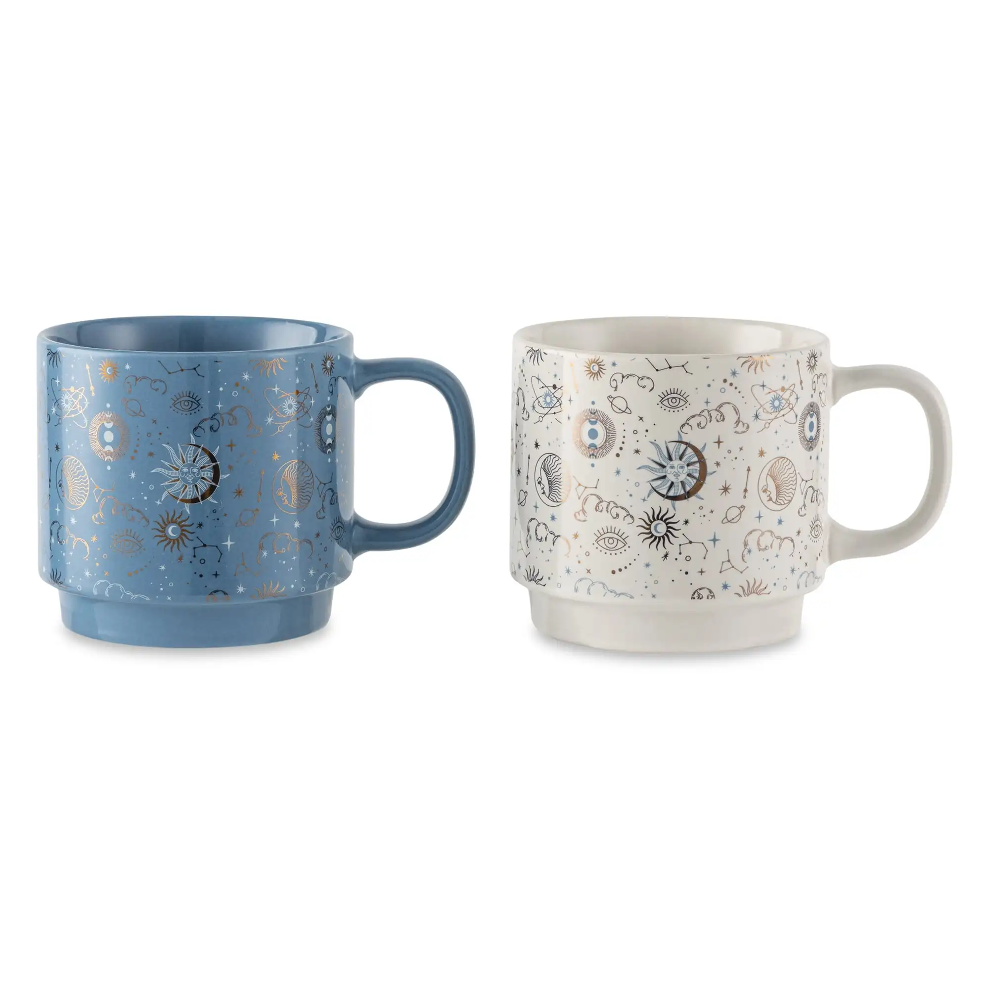 2 Pack Stacking Celestial White and Blue Mugs 14.2 fl oz, Stoneware