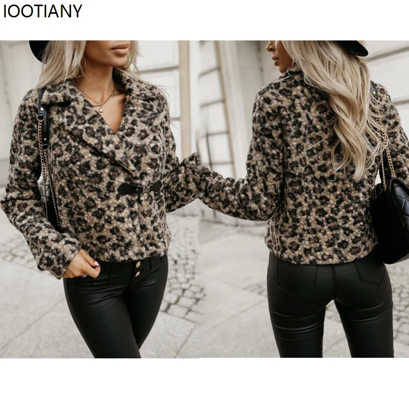 

Autumn And Winter Women Zebra And Leopard Woolen Coat Fur Lapel Long-sleeved Short Coats Casual Stitching Windbreakers New