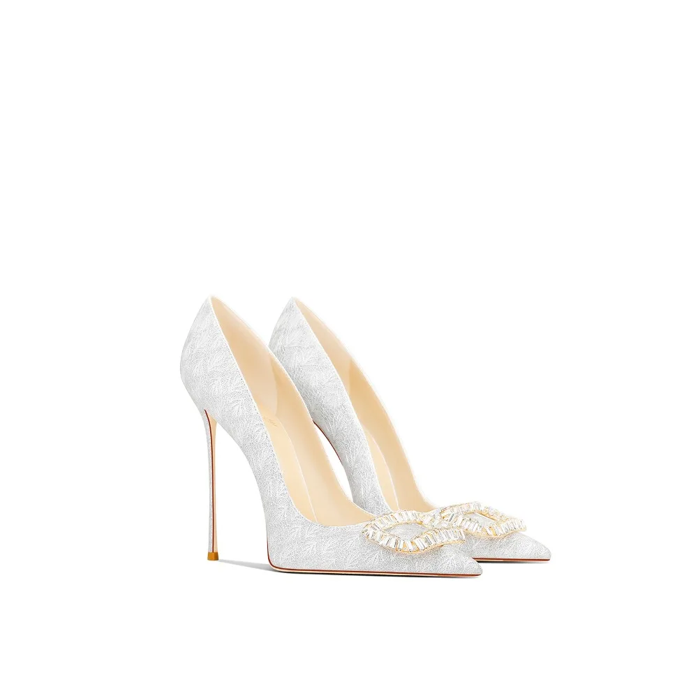 

Silver Rhinestone Square Bucket Elegant Dress Design Pointed Toe Stiletto Heels Women 2025 Spring