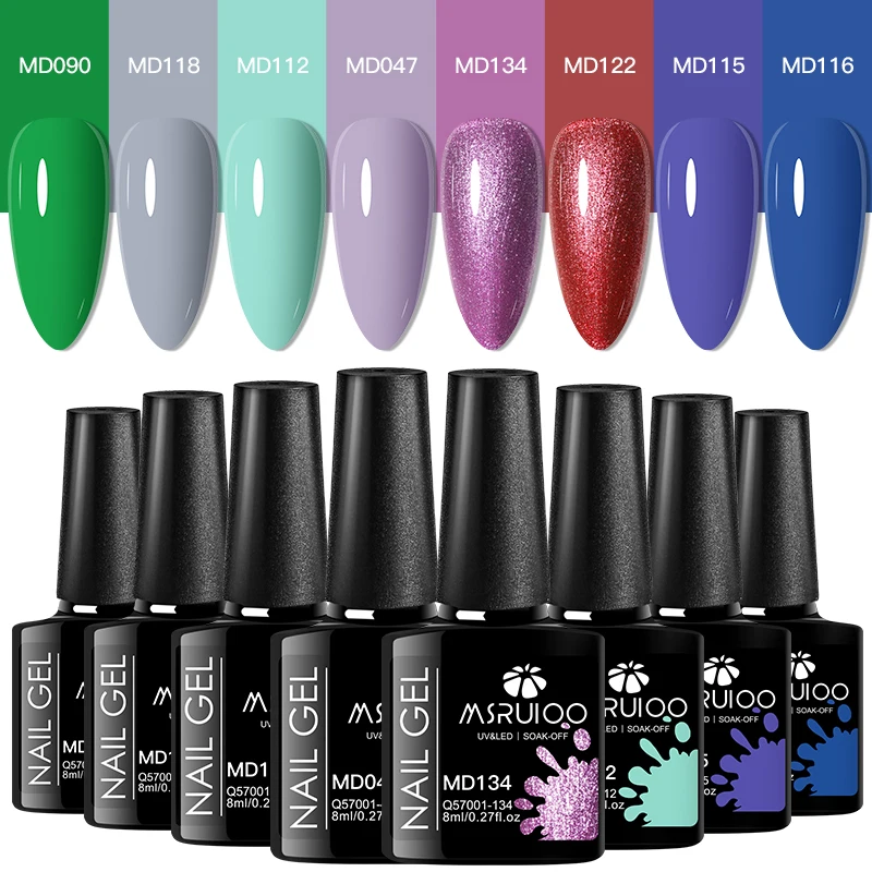 MSRUIOO 8 unids/set esmalte de uñas de Gel colorido para uñas 8ml rosa desnudo rojo brillo semipermanente Nail Art barniz de Gel manicura