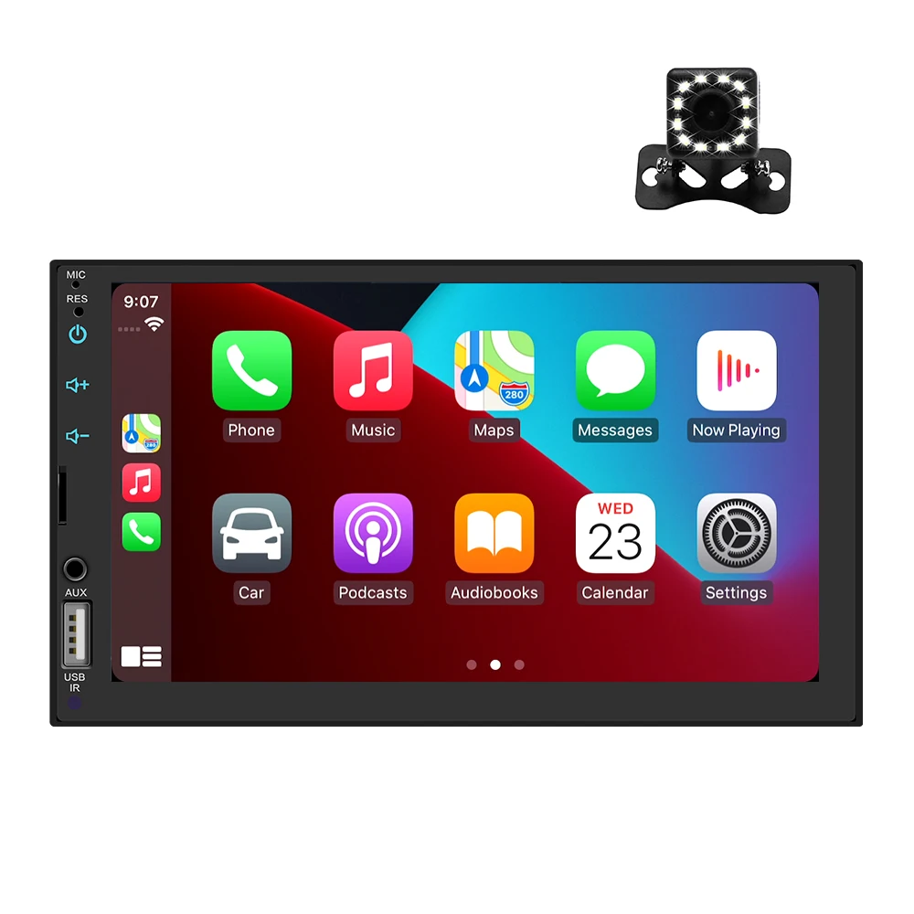 

Best TOP Universal 7 Inch Capacitive Touch Screen USB AUX BT Double Din Car Stereo With Carplay Backup Camera