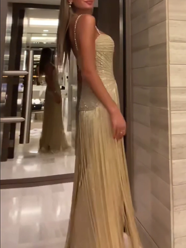 Robe élégante à bretelles dénudées pour femmes, tenue de Banquet, président, à la mode, avec franges à paillettes, Slim, pour Cocktail, nouvelle collection 2026