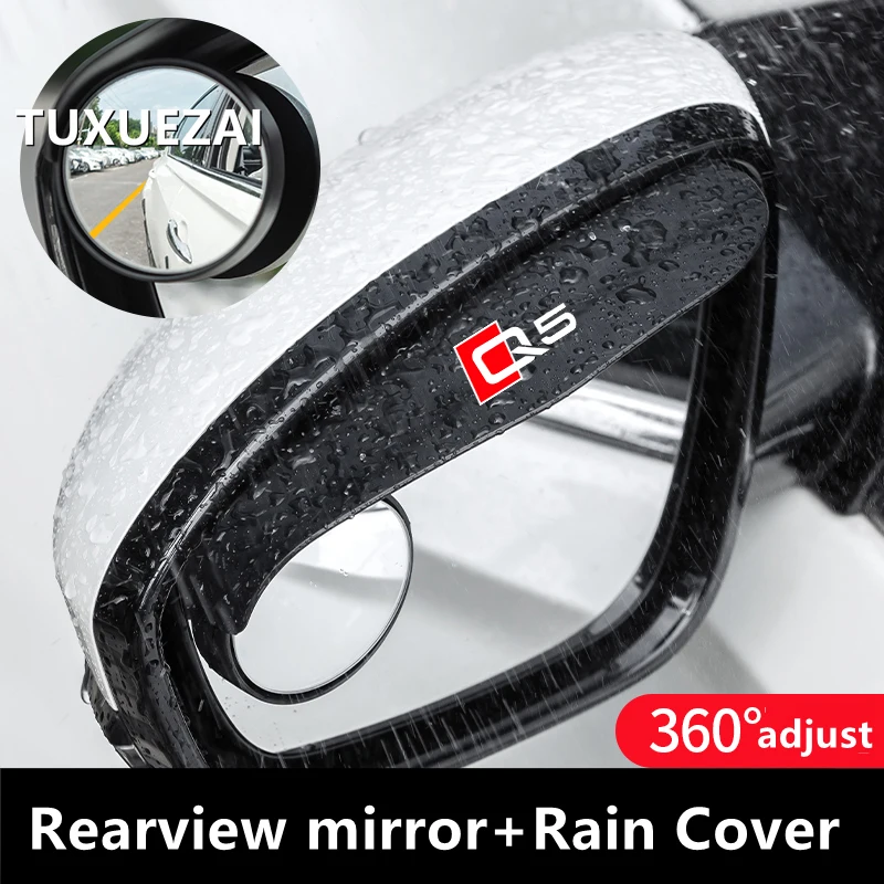 For Audi Q5 2PCS Carbon Fiber Car Rearview Mirror Rain Eyebrow With Small Round Mirror Snow Sun Visor Cover