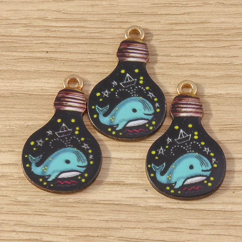 Tusember 10 Stück Emaille Kreative Astronaut Wal Glühbirne Fisch Katze Charms für Tropfen Ohrringe Halskette DIY Schmuck Handgefertigte Accessoires – Detail 3