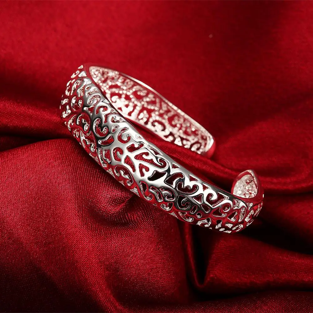 Fine Hollow pattern bangles 925 Sterling Silver cuff Bracelets for Women adjustable Fashion luxury Jewelry wedding Party Gifts