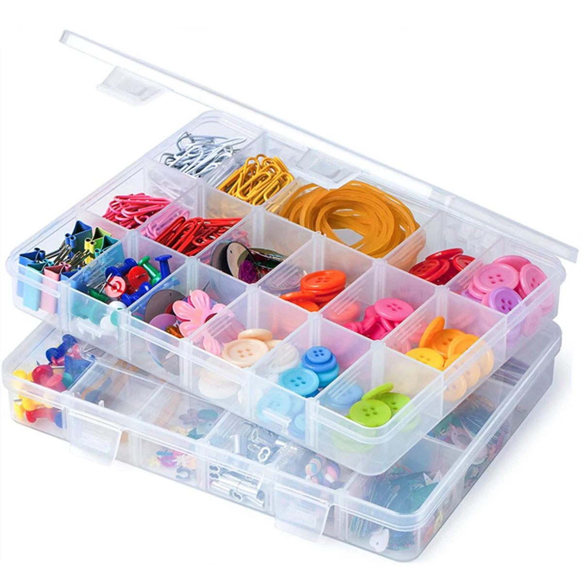 

2Pcs Practical 18Grids Compartment Plastic Transparent Storage Box Jewelry Earring Bead Holder Display Organizer Container