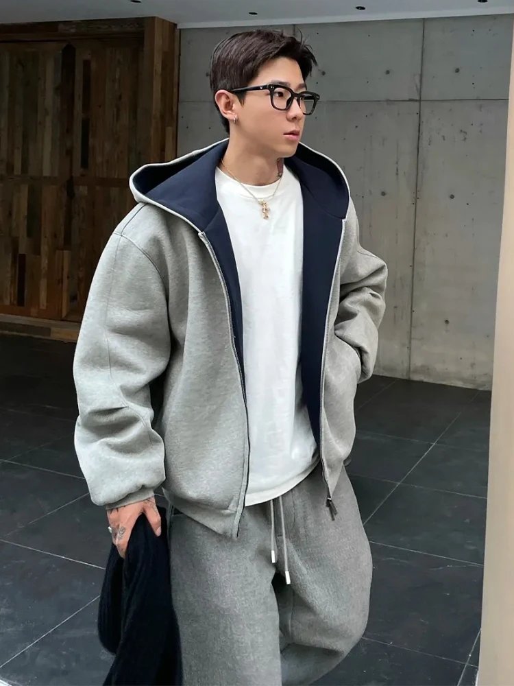 

Мужская толстовка-кардиган оверсайз с капюшоном, весна-осень, американский стиль, двойная молния, свободный крой, модная, плотная, теплая куртка