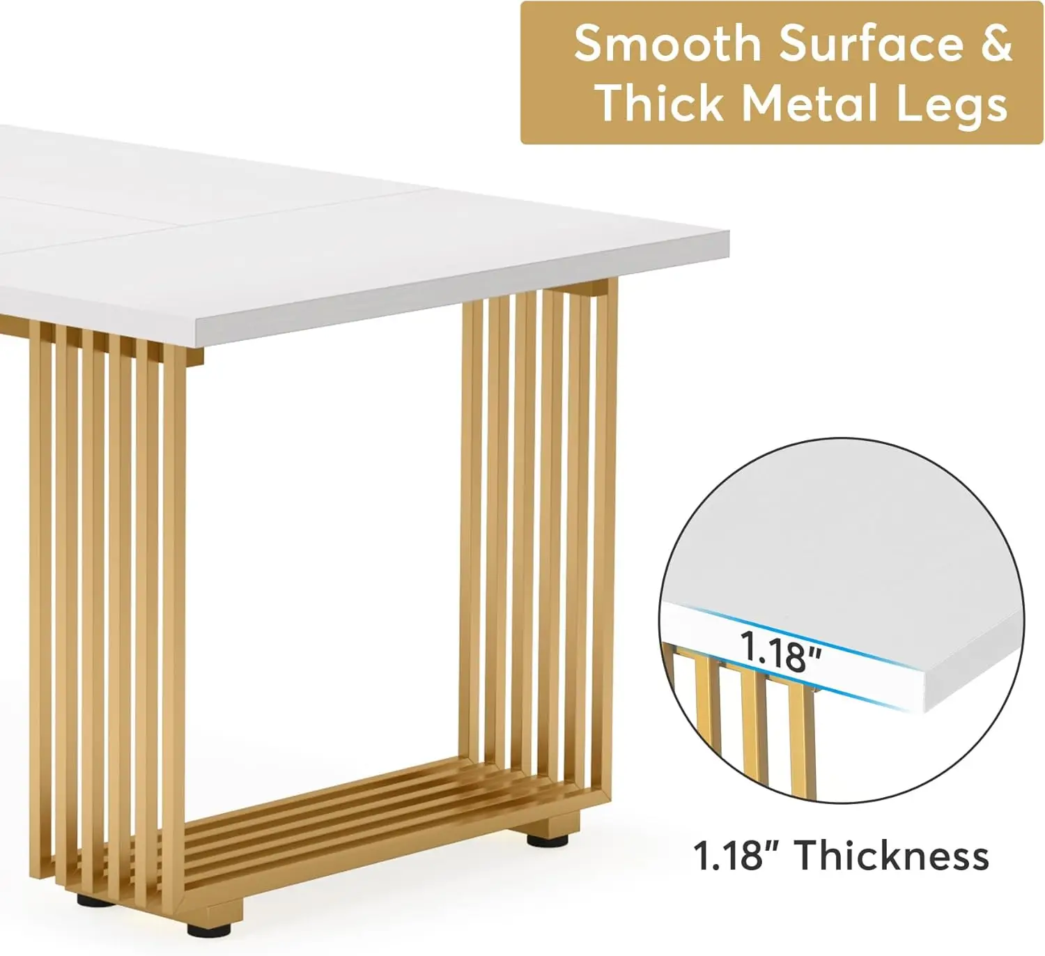 ゴールドメタルの脚が付いたモダンなオフィスデスク、ホームオフィス用の大きなワークステーション、白、739インチ