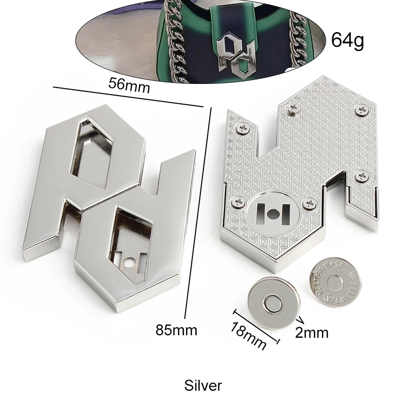 핸드백용 실버 금속 마그네틱 잠금 장치, 어깨 지갑 회전 트위스트 잠금, 직사각형 벨트 버클, DIY 가방 액세서리, 1-5-20 세트
