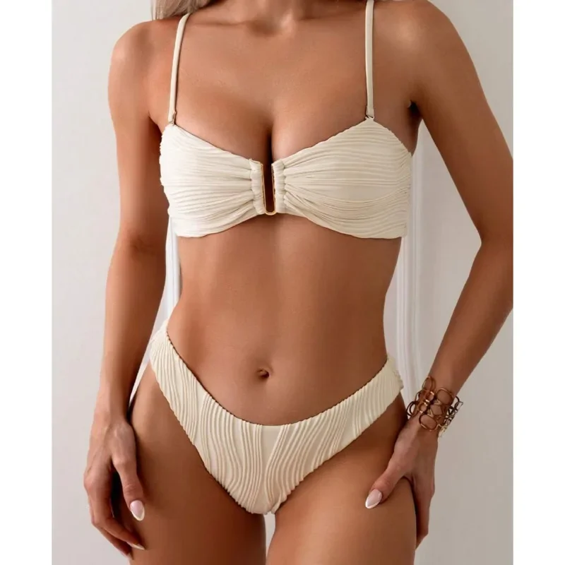 

Сексуальные однотонные бикини 2025 года, женские купальники с эффектом пуш-ап, женские пляжные купальники, купальные костюмы, бразильский комплект бикини, купальщица в бассейне