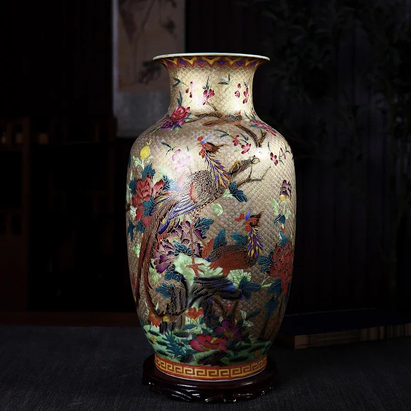 

Vase ceramics high-end newChinese desktop ornaments antique gold enamel color large home living room entrance European porcelain