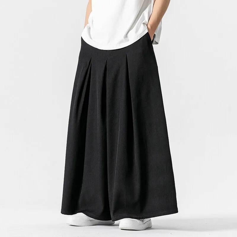 

Japan Samurai Men Wide Leg Pants Dark Wind Solid Color Casual Pants Harun Mens Loose Cotton Linen Lantern Trousers Plus Size 5XL