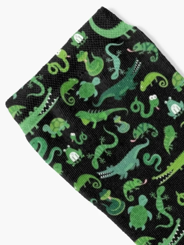 Green Reptile Animals Black Pattern Socks halloween sheer Socks For Girls Men's