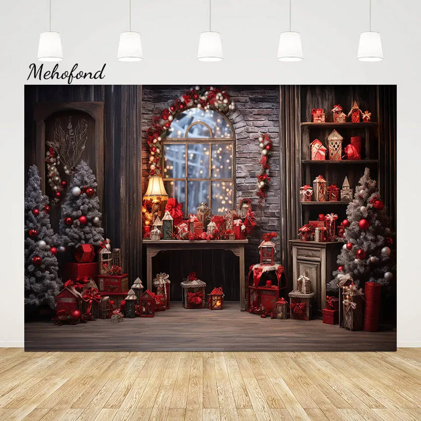 Mehofond-Contexto de Natal interno para fotografia, brilho para janela de inverno, presente para crianças, festa familiar, fundo retrato, estúdio fotográfico