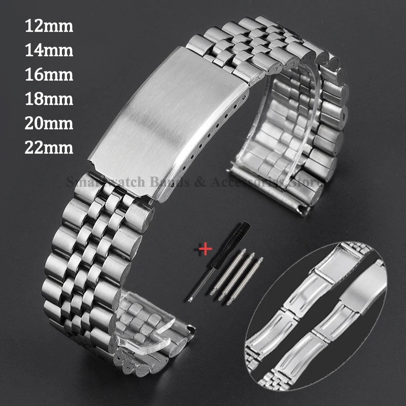 12mm 14mm 16/18mm 20mm 22mm Stainless Steel WatchBand for Samsung Watch 4/5/6 Strap for Huawei for Seiko Folding Buckle Bracelet