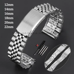 12mm 14mm 16/18mm 20mm 22mm Stainless Steel WatchBand for Samsung Watch 4/5/6 Strap for Huawei for Seiko Folding Buckle Bracelet