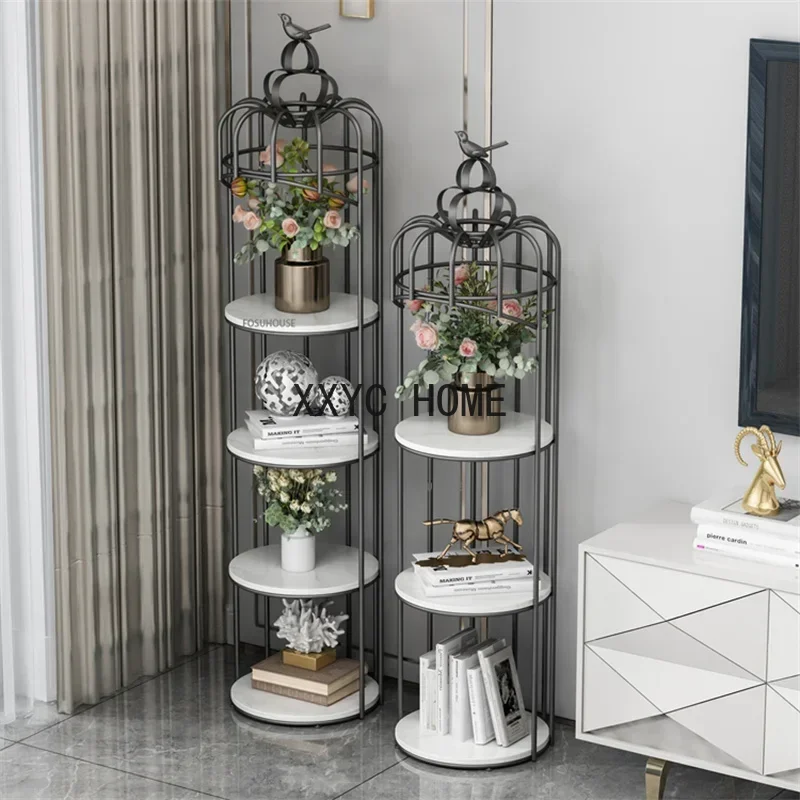 Nordic Metal Bird Cage Shaped Rack Multi Layer Storage Shelves Indoor Iron Flower Stand Gold Decor for Home Balcony Decoration